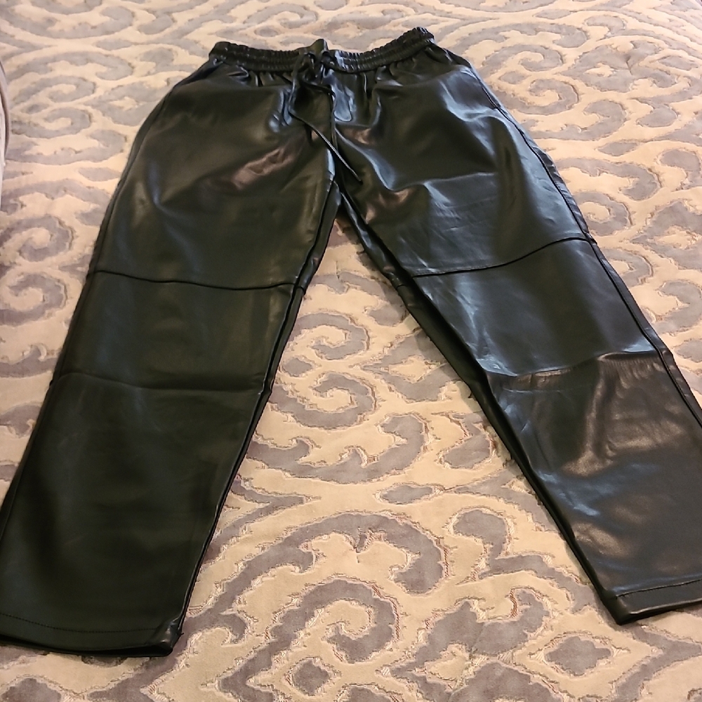 Black Faux Leather Joggers